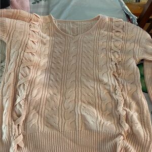 Women's Cable Knit Ribbon-Trim Sweater - Blush Pink